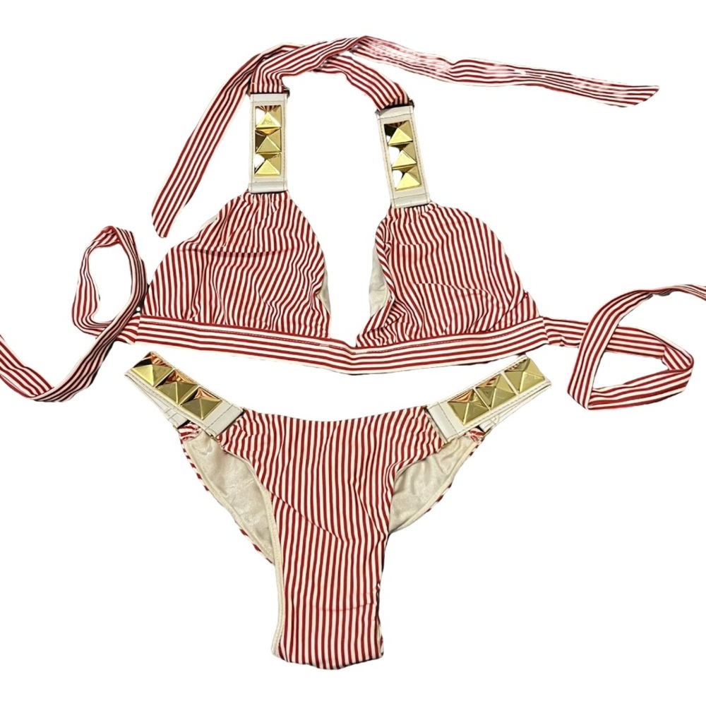 RARE and VINTAGE Beach Bunny Red/White Striped Bikini